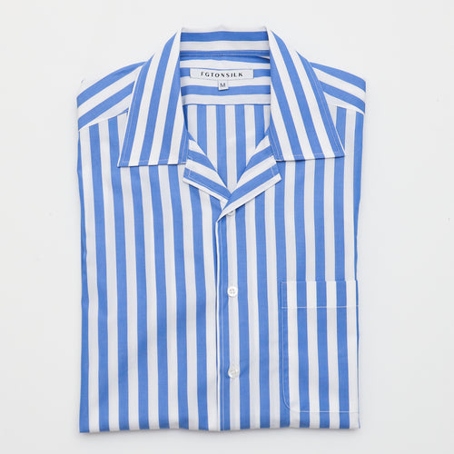 Summer Stripe Short Sleeve Cotton Shirt - FGTONSILK